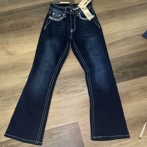 Rebels Dark Blue Flare Jeans Size:3